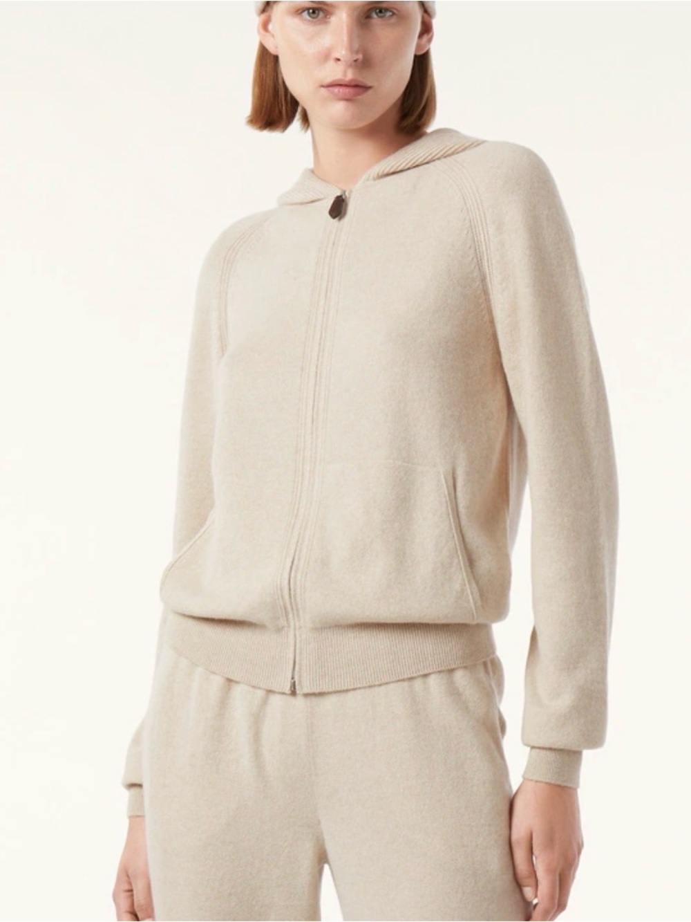 Loro Piana Light Cream Hooded Zip Cashmere Bomber and joggers size 36